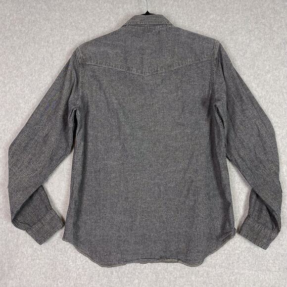 Deus Ex Machina Shirt Mens S Grey Long Sleeve Chambray Pearl Snap Moto Work - Picture 9 of 15